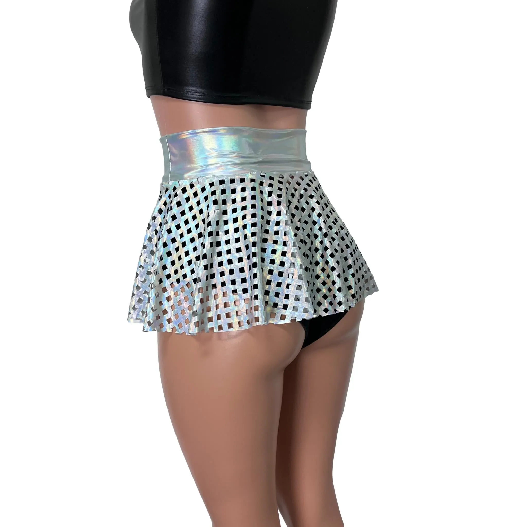 10" Skater Skirt - Opal Diamond Cutout Holographic Iridescent