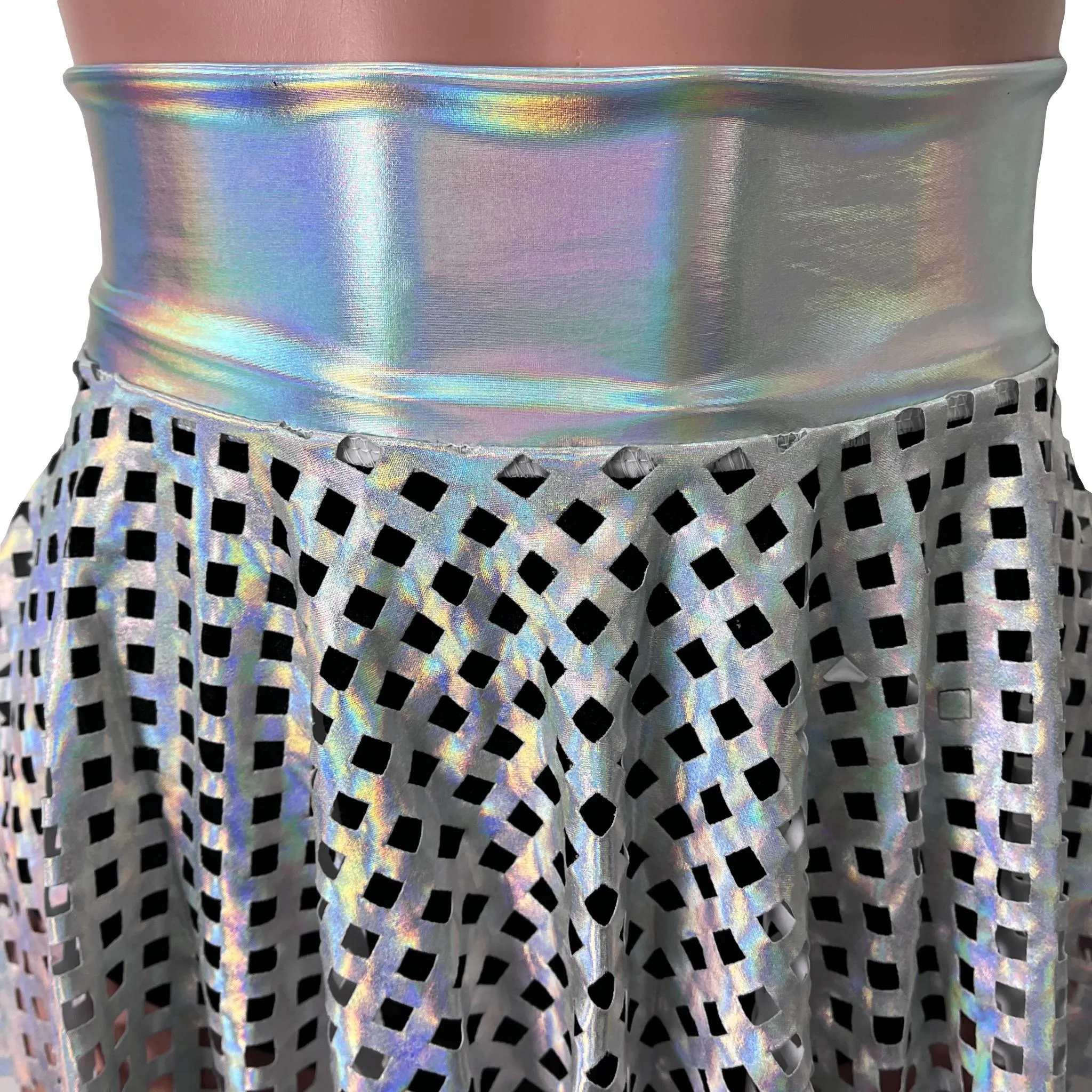 10" Skater Skirt - Opal Diamond Cutout Holographic Iridescent
