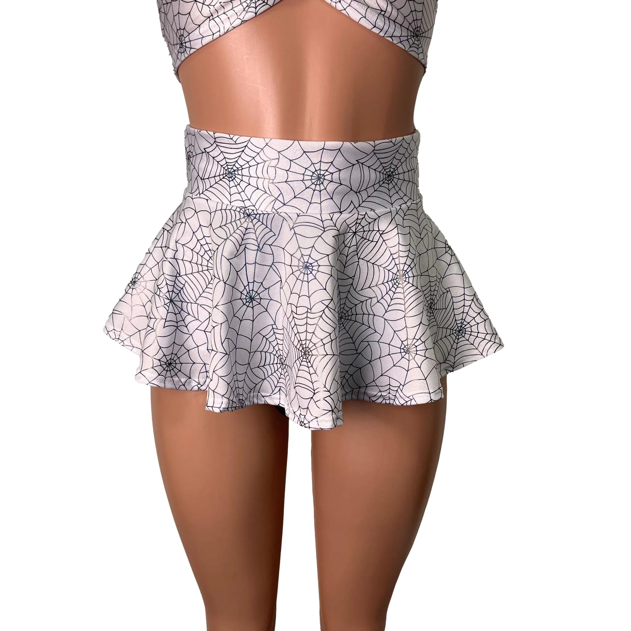 10" Super Mini Spider Web High Waisted Skater Skirt