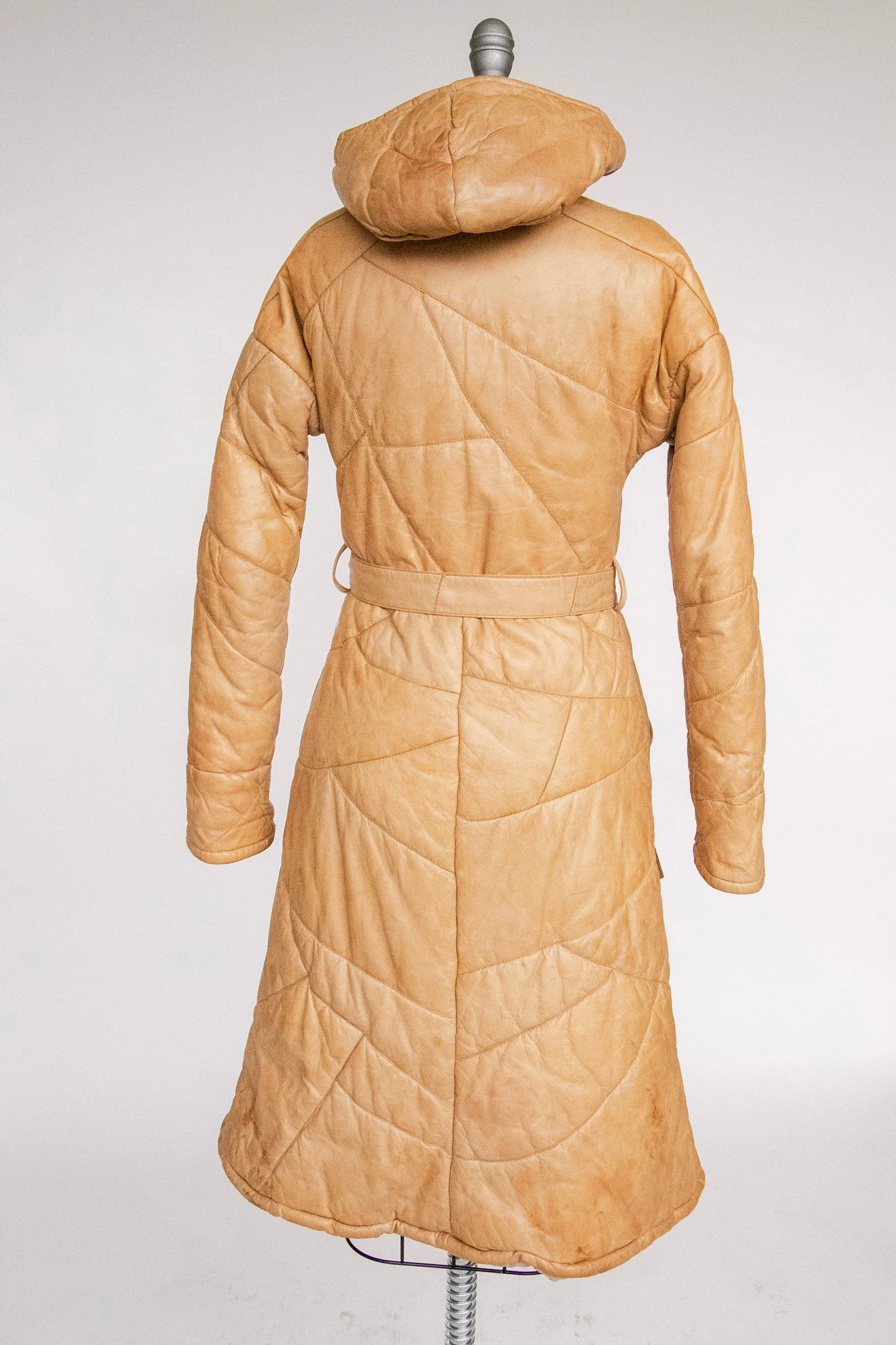 1970s Coat Deerskin Quilted Leather Finnish Jacket Hooded XS