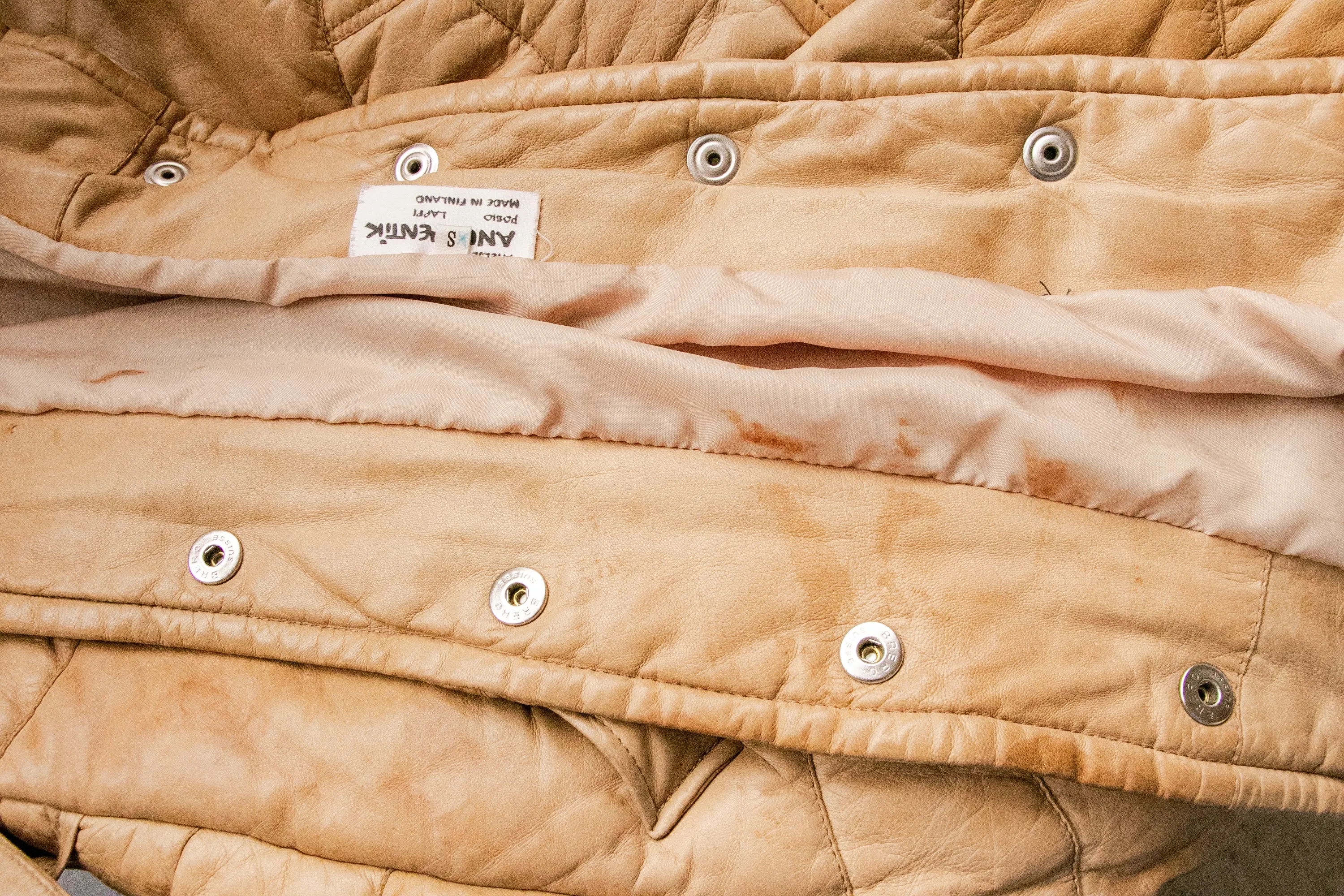 1970s Coat Deerskin Quilted Leather Finnish Jacket Hooded XS