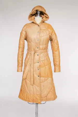 1970s Coat Deerskin Quilted Leather Finnish Jacket Hooded XS