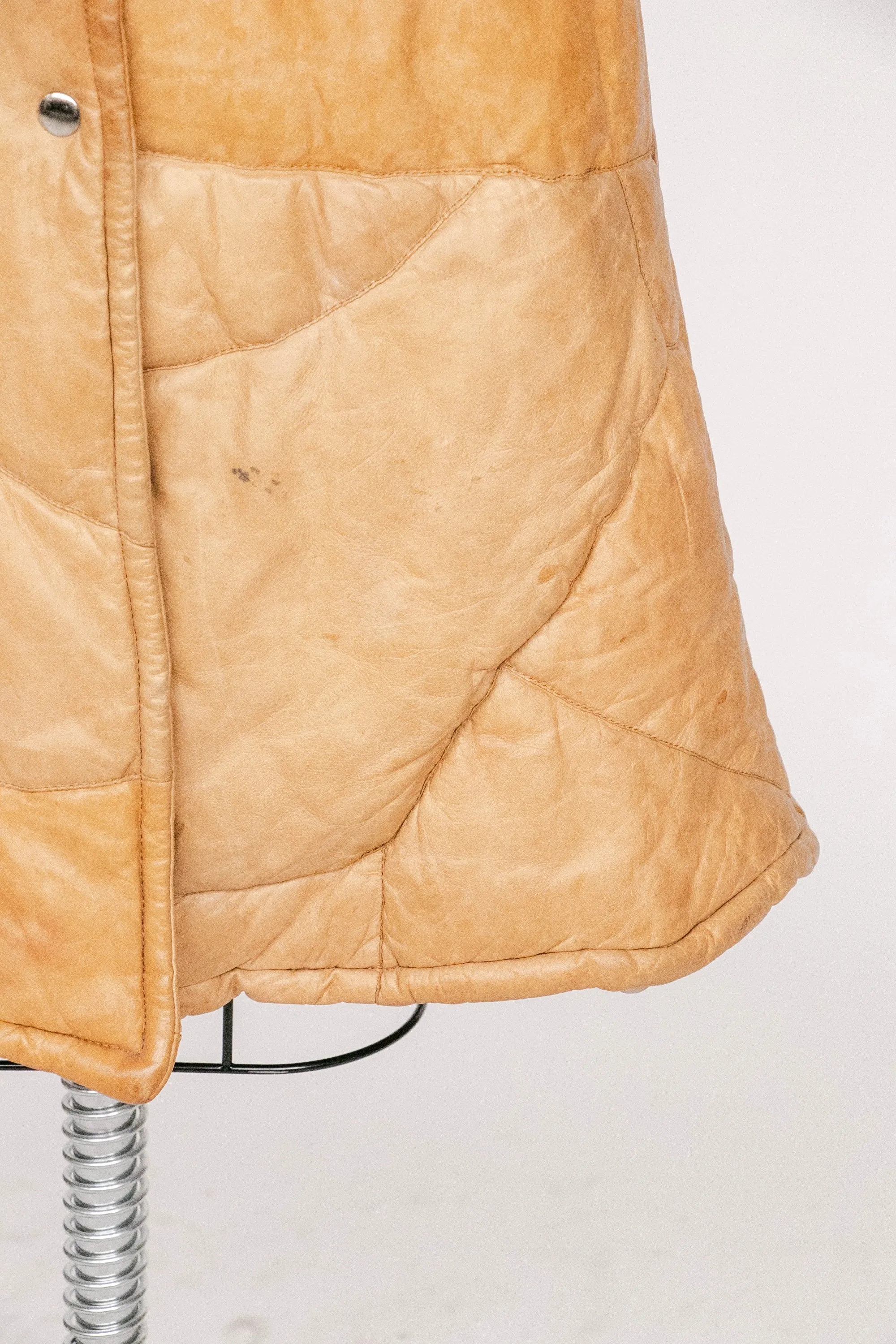 1970s Coat Deerskin Quilted Leather Finnish Jacket Hooded XS