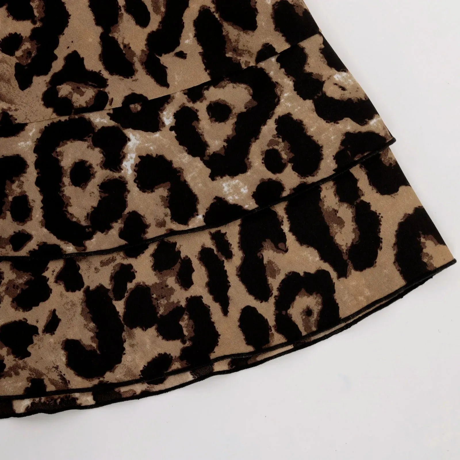 40# Women Leopard Skirts Print Drape Vintage Ruffles High Waist Elastic Band Mini Skirt Leisure Retro Bud Short Skirt Jupe Femme
