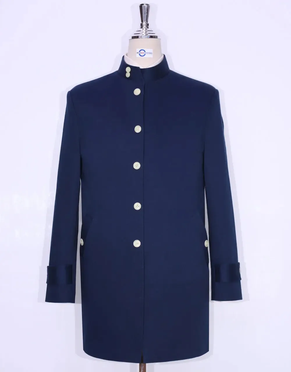 60s Style Navy Blue Funnel Neck Coat