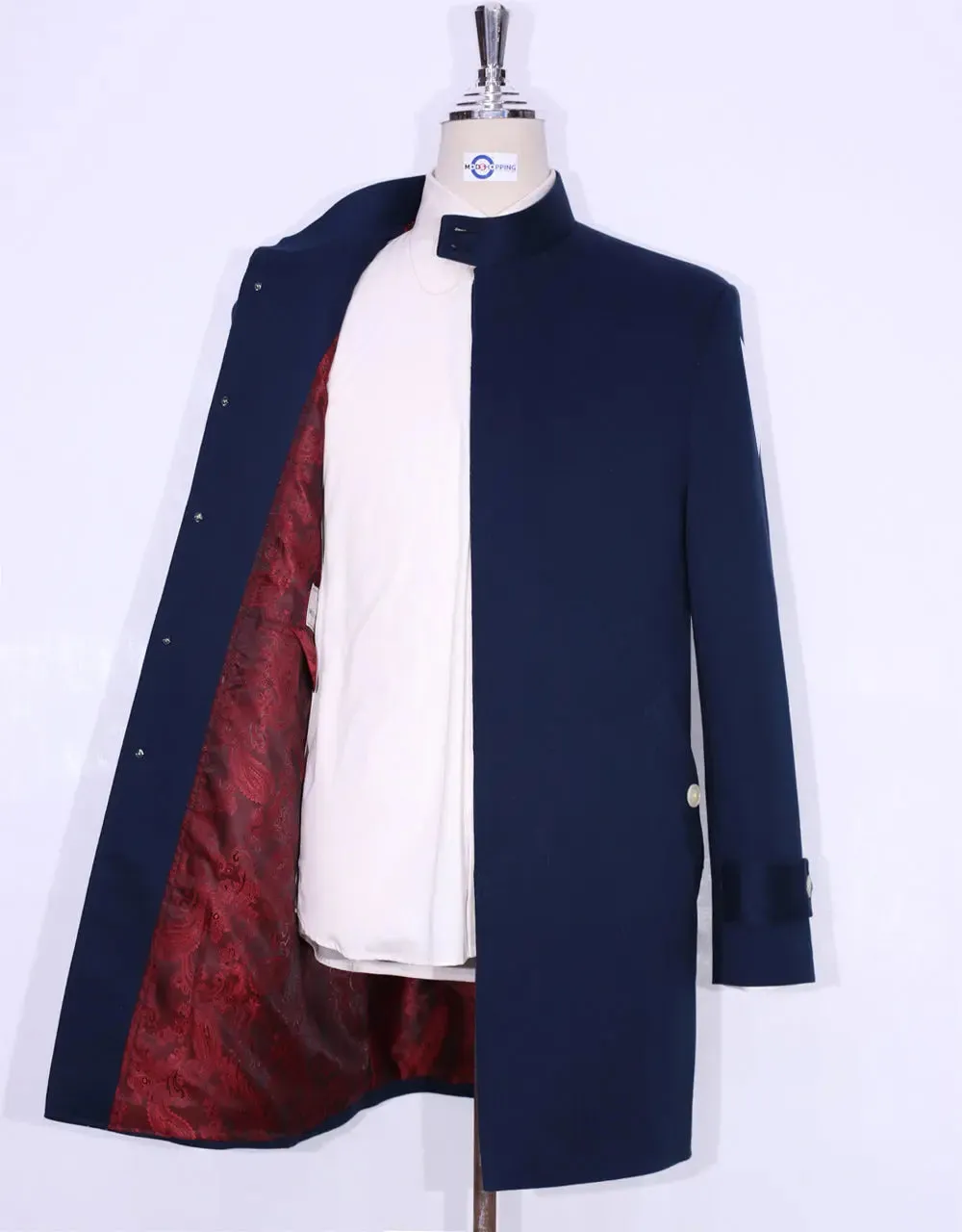 60s Style Navy Blue Funnel Neck Coat
