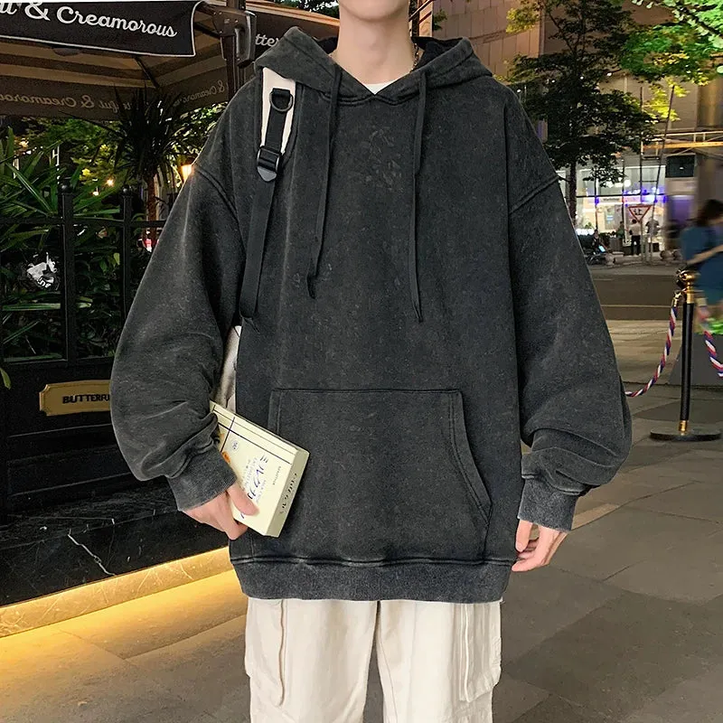 Aidase 2024 Spring Autumn Men Hoodies Fashion Hip Hop Hooded Oversized Sweatshirt Solid Casual Streetwear Loose Hoody Sweatshirts M-5XL