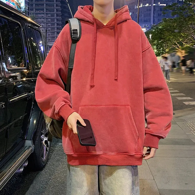 Aidase 2024 Spring Autumn Men Hoodies Fashion Hip Hop Hooded Oversized Sweatshirt Solid Casual Streetwear Loose Hoody Sweatshirts M-5XL
