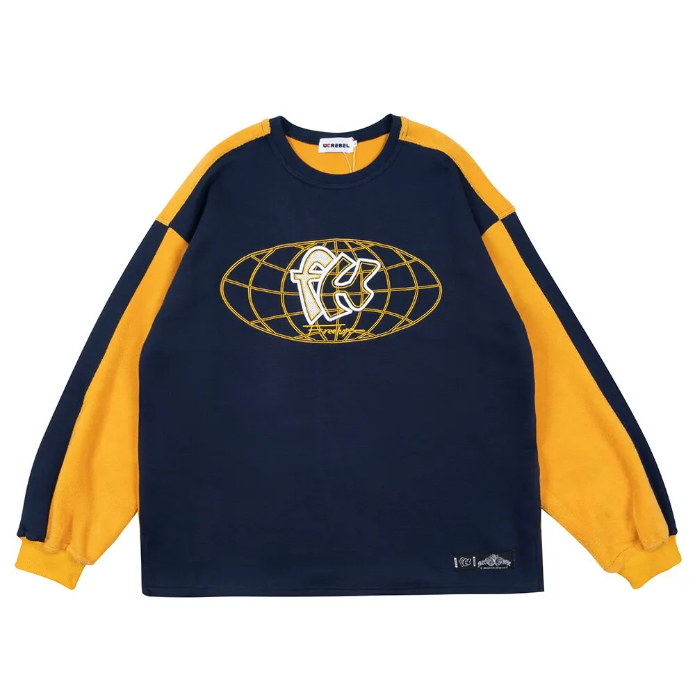 Aidase Letter Embroidery Round Neck Casual Sweatshirts Mens Autumn Streetwear Contrast Paneled Men Lamb Fleece Sports Pullover