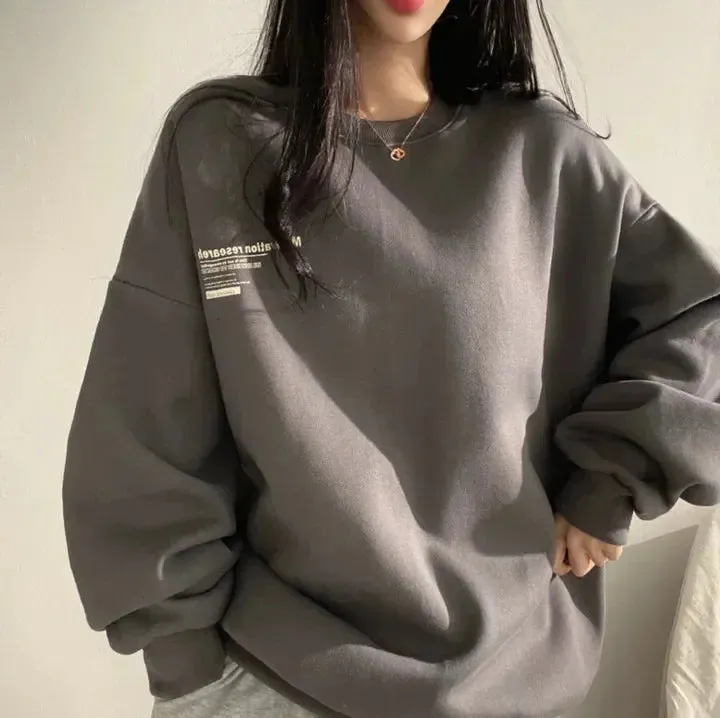 Aiertu 2024 Spring Autumn Women Sweatshirts Long Sleeve Oversized Hoodies Casual Letter Print Loose Pullovers Tops Harajuku Streetwear