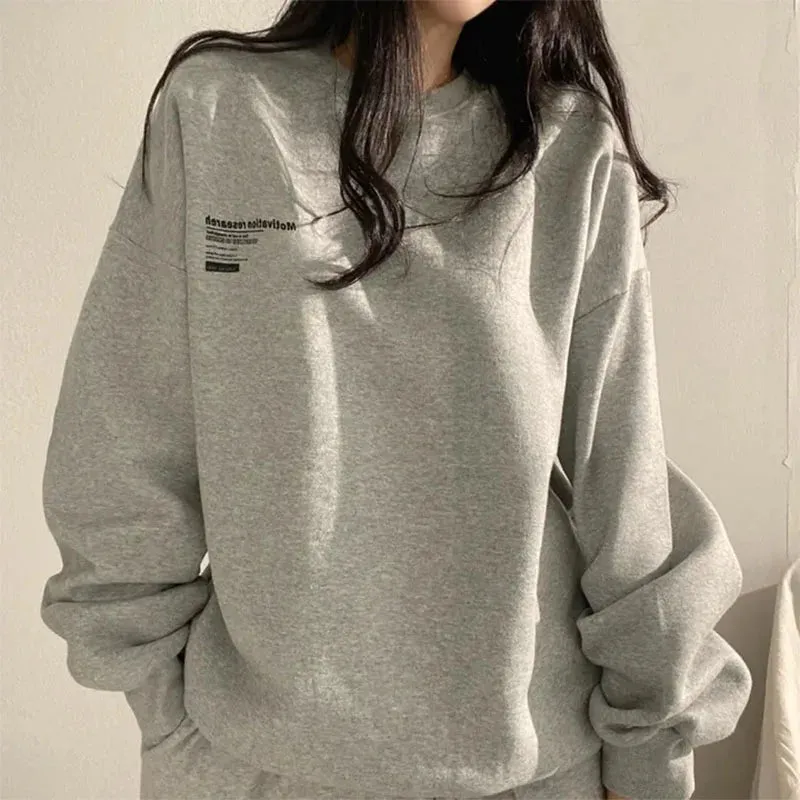Aiertu 2024 Spring Autumn Women Sweatshirts Long Sleeve Oversized Hoodies Casual Letter Print Loose Pullovers Tops Harajuku Streetwear