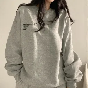 Aiertu 2024 Spring Autumn Women Sweatshirts Long Sleeve Oversized Hoodies Casual Letter Print Loose Pullovers Tops Harajuku Streetwear