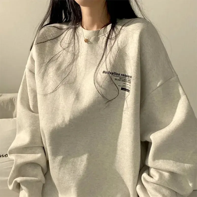 Aiertu 2024 Spring Autumn Women Sweatshirts Long Sleeve Oversized Hoodies Casual Letter Print Loose Pullovers Tops Harajuku Streetwear