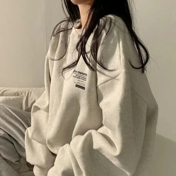 Aiertu 2024 Spring Autumn Women Sweatshirts Long Sleeve Oversized Hoodies Casual Letter Print Loose Pullovers Tops Harajuku Streetwear
