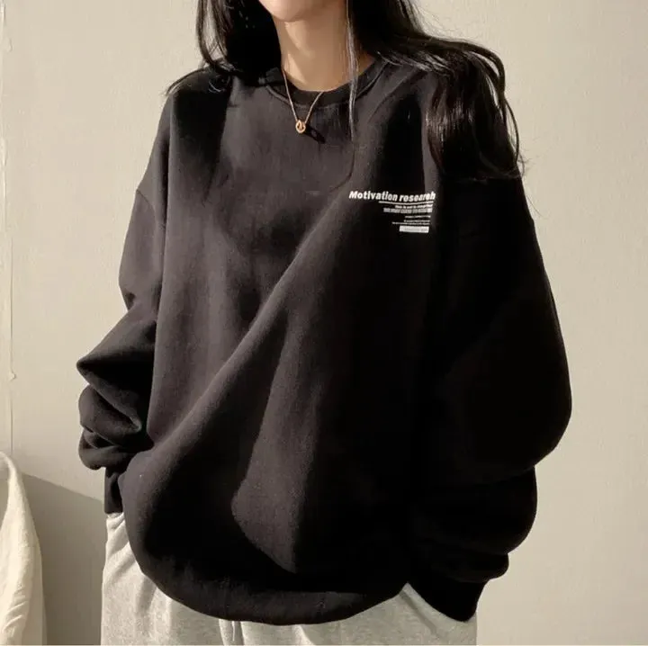 Aiertu 2024 Spring Autumn Women Sweatshirts Long Sleeve Oversized Hoodies Casual Letter Print Loose Pullovers Tops Harajuku Streetwear