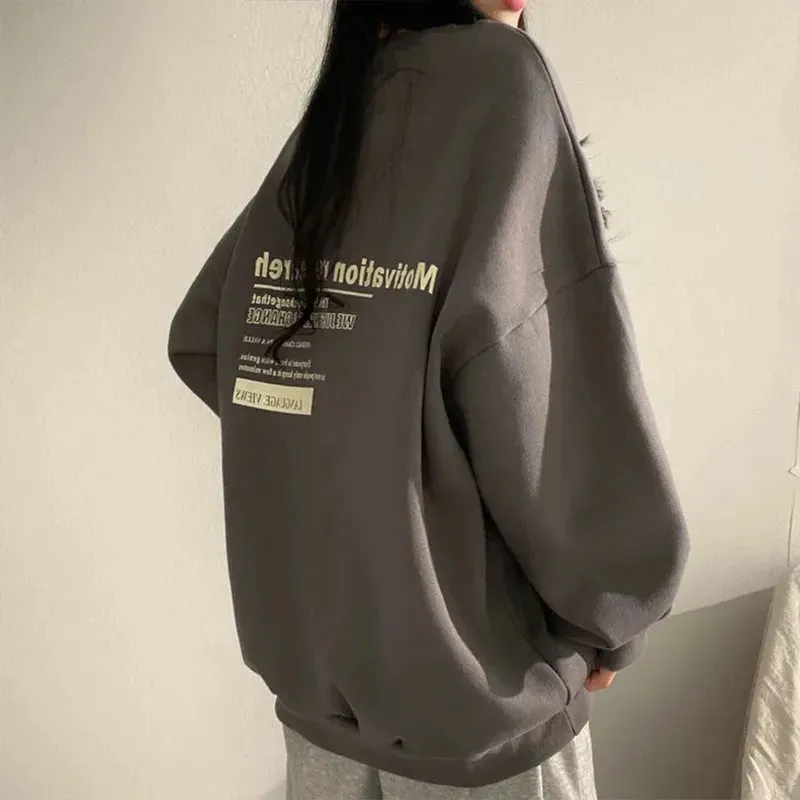 Aiertu 2024 Spring Autumn Women Sweatshirts Long Sleeve Oversized Hoodies Casual Letter Print Loose Pullovers Tops Harajuku Streetwear