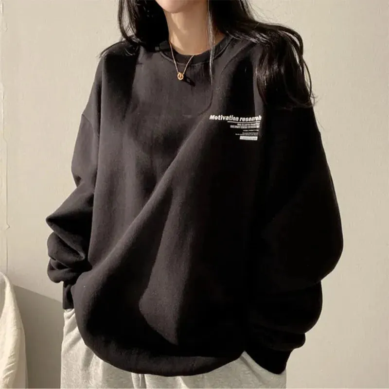 Aiertu 2024 Spring Autumn Women Sweatshirts Long Sleeve Oversized Hoodies Casual Letter Print Loose Pullovers Tops Harajuku Streetwear