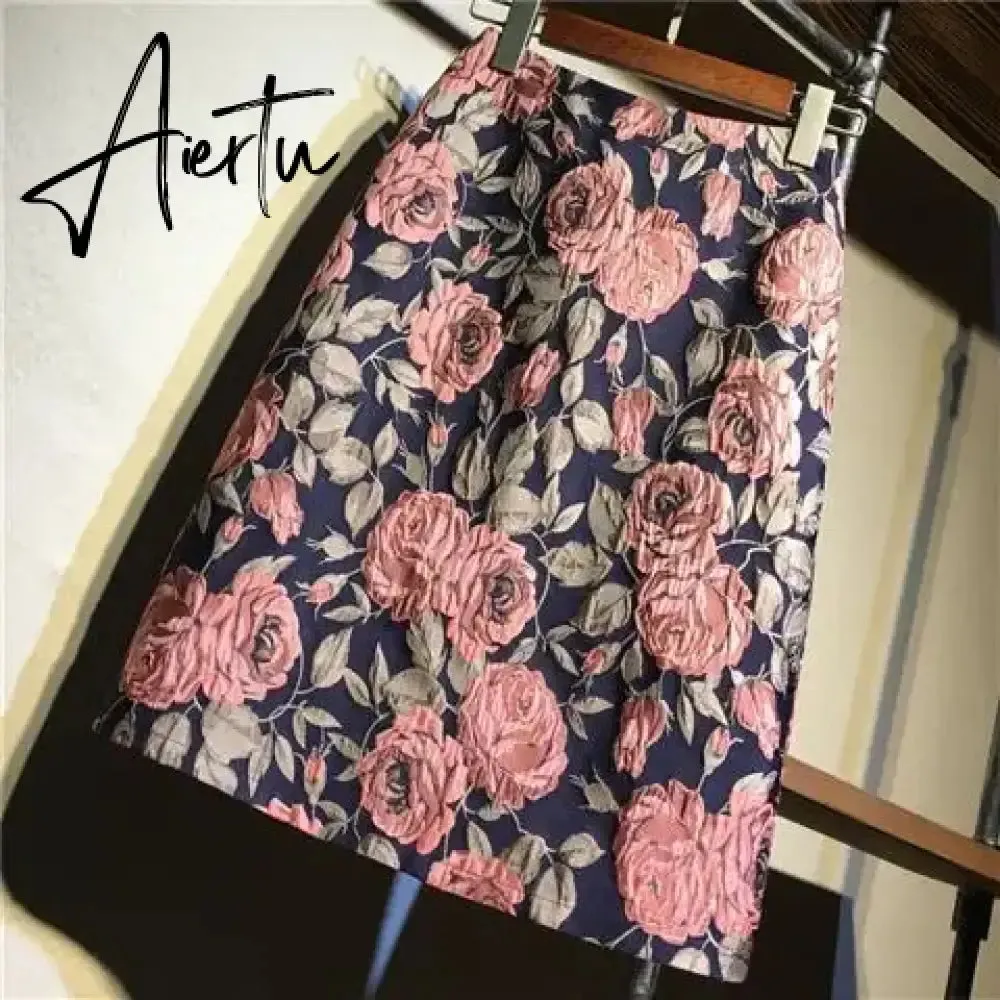 Aiertu Autumn  High Waist A-line Skirts Light Mature One Step Skirt Ladies Medium Length Retro Wrapped Hip Skirt Jacquard Skirt