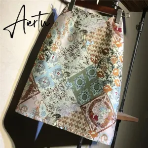Aiertu Autumn  High Waist A-line Skirts Light Mature One Step Skirt Ladies Medium Length Retro Wrapped Hip Skirt Jacquard Skirt