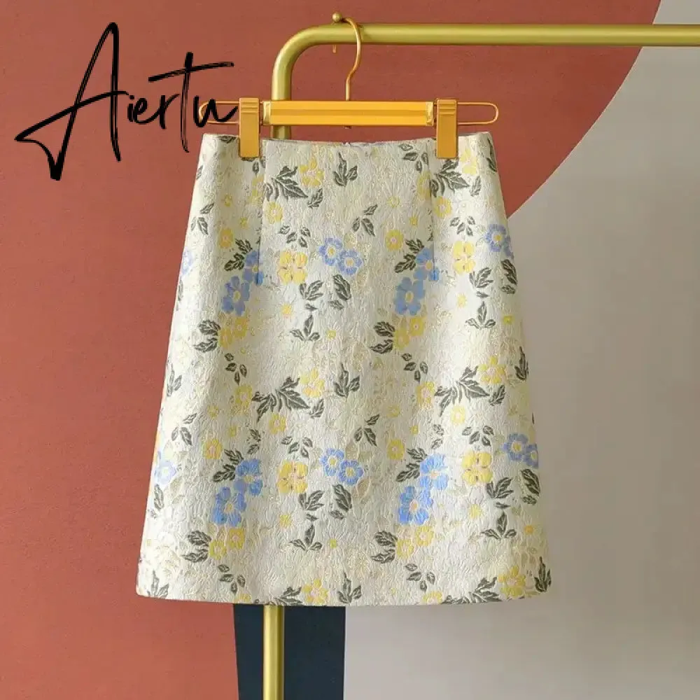 Aiertu Autumn  High Waist A-line Skirts Light Mature One Step Skirt Ladies Medium Length Retro Wrapped Hip Skirt Jacquard Skirt