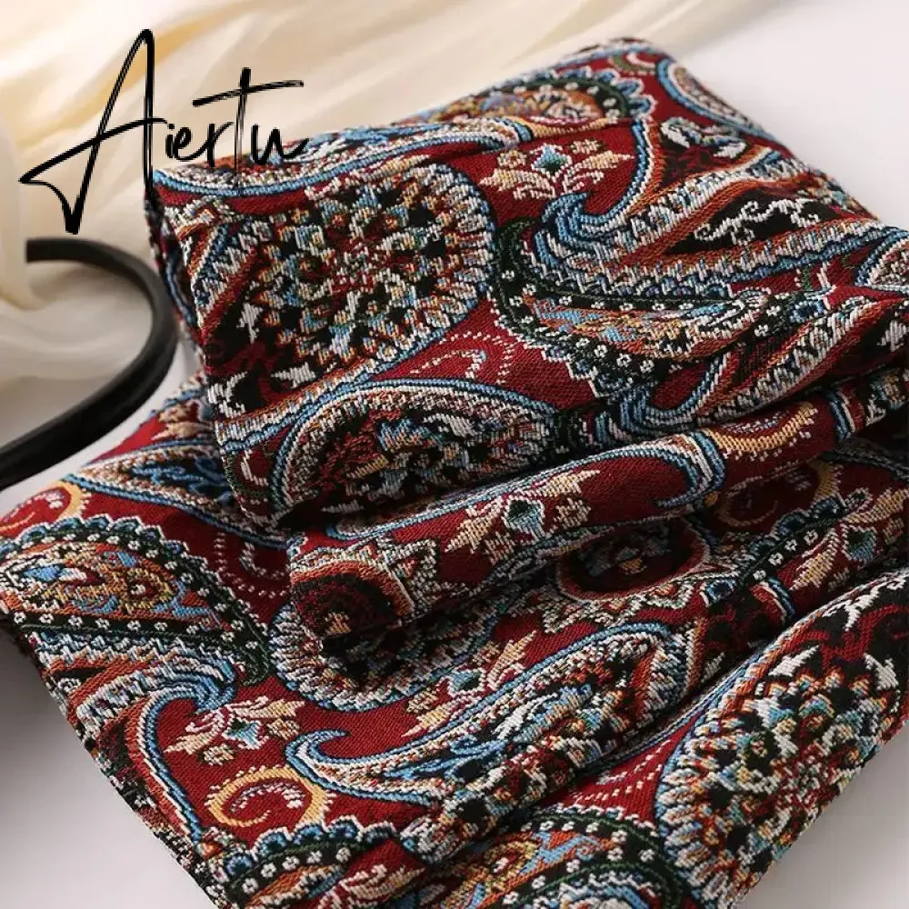 Aiertu Autumn  High Waist A-line Skirts Light Mature One Step Skirt Ladies Medium Length Retro Wrapped Hip Skirt Jacquard Skirt