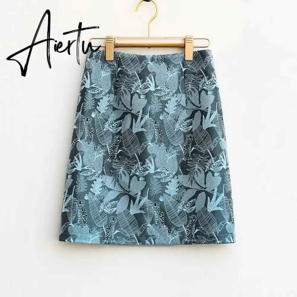 Aiertu Autumn  High Waist A-line Skirts Light Mature One Step Skirt Ladies Medium Length Retro Wrapped Hip Skirt Jacquard Skirt