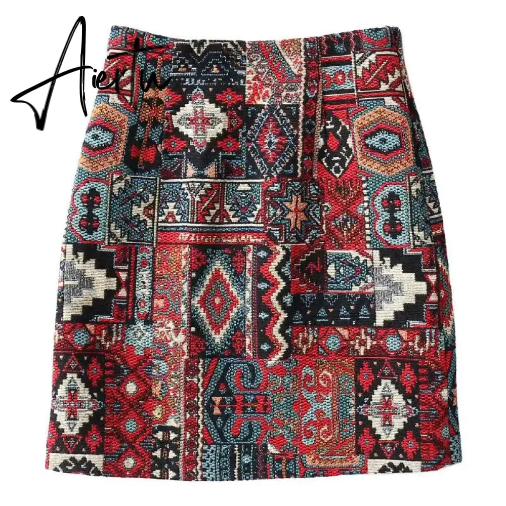 Aiertu Autumn  High Waist A-line Skirts Light Mature One Step Skirt Ladies Medium Length Retro Wrapped Hip Skirt Jacquard Skirt