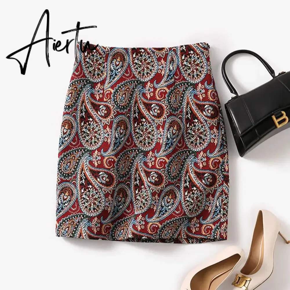 Aiertu Autumn  High Waist A-line Skirts Light Mature One Step Skirt Ladies Medium Length Retro Wrapped Hip Skirt Jacquard Skirt