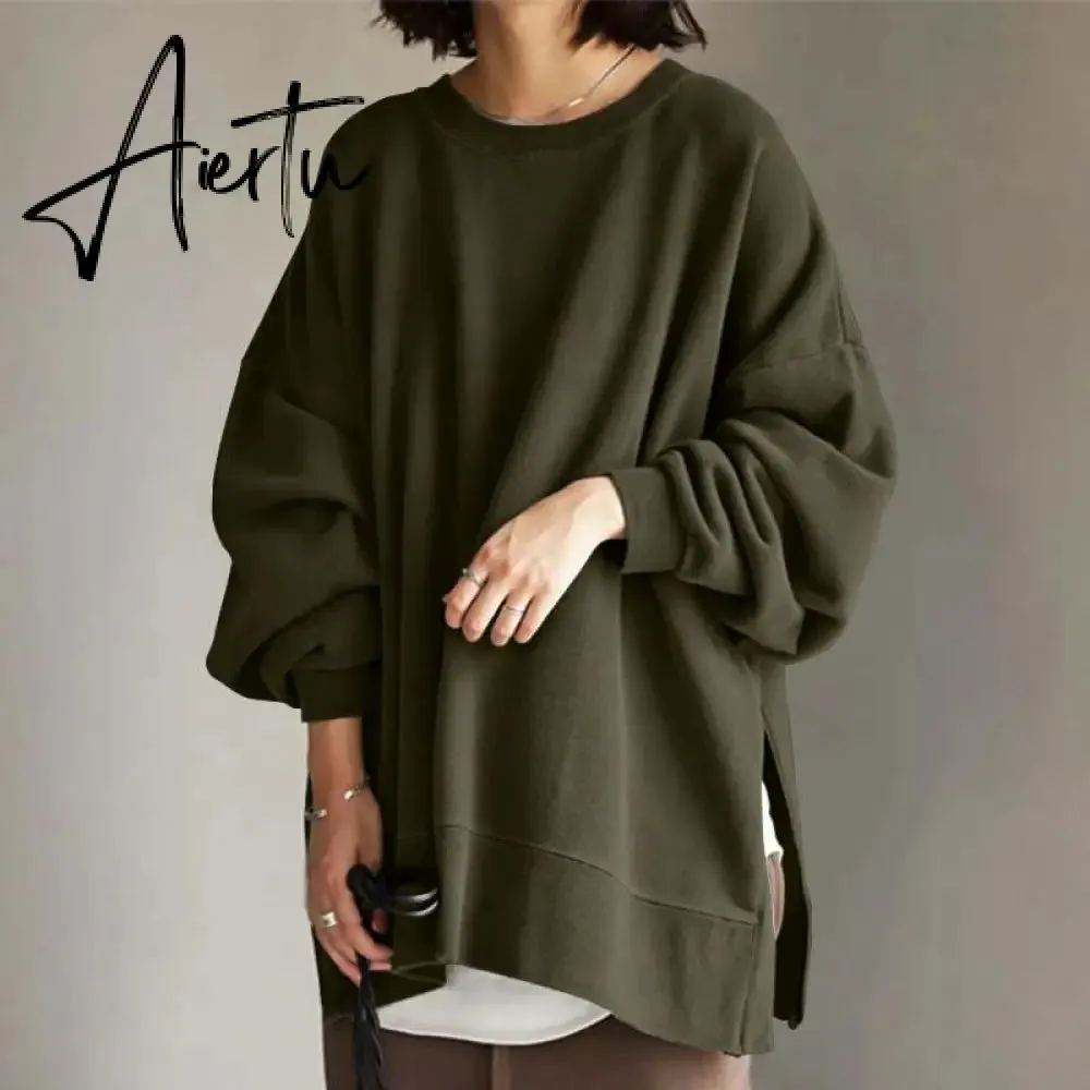 Aiertu Autumn Sweatshirt Women Long Sleeve Loose Hoodies Pullover Winter Casual Split Sweatshirts Hooded Streetwear