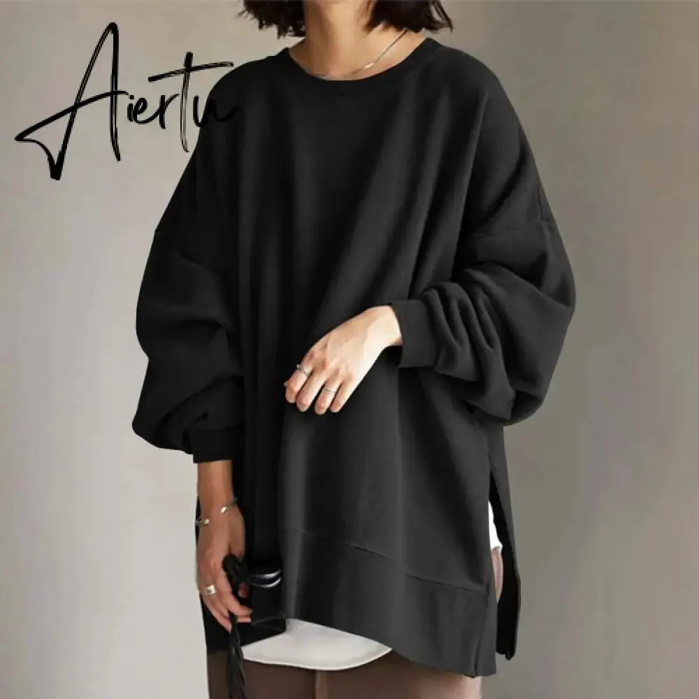 Aiertu Autumn Sweatshirt Women Long Sleeve Loose Hoodies Pullover Winter Casual Split Sweatshirts Hooded Streetwear
