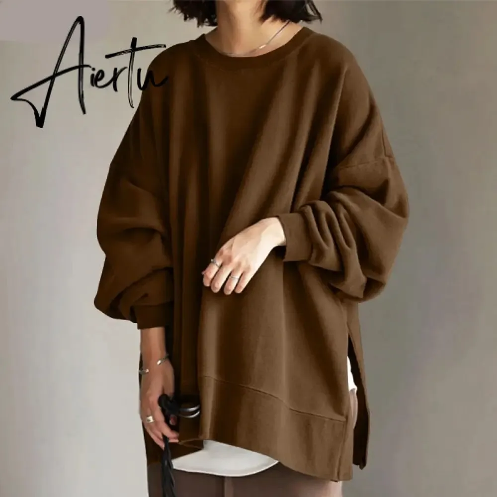 Aiertu Autumn Sweatshirt Women Long Sleeve Loose Hoodies Pullover Winter Casual Split Sweatshirts Hooded Streetwear