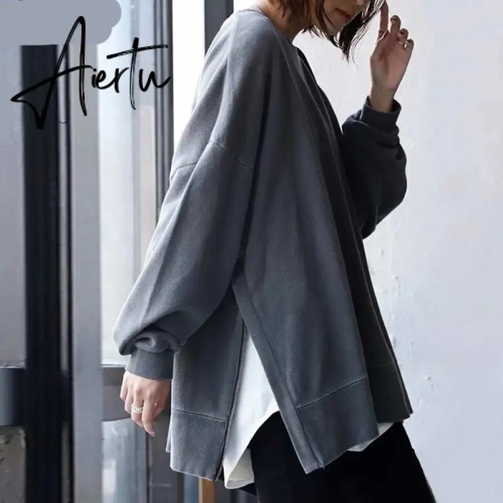 Aiertu Autumn Sweatshirt Women Long Sleeve Loose Hoodies Pullover Winter Casual Split Sweatshirts Hooded Streetwear