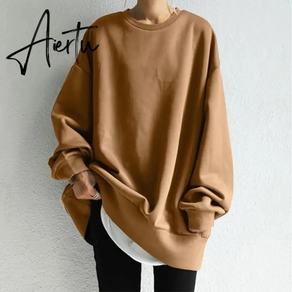 Aiertu Autumn Sweatshirt Women Long Sleeve Loose Hoodies Pullover Winter Casual Split Sweatshirts Hooded Streetwear