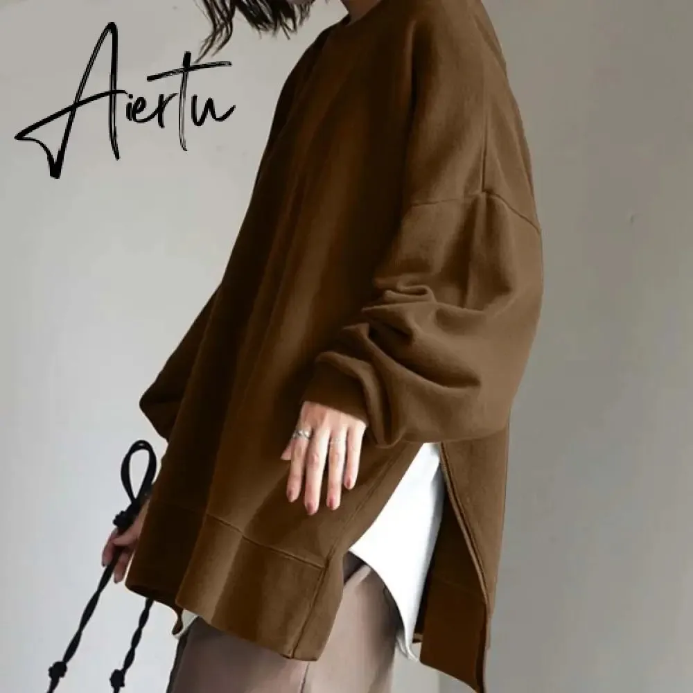 Aiertu Autumn Sweatshirt Women Long Sleeve Loose Hoodies Pullover Winter Casual Split Sweatshirts Hooded Streetwear