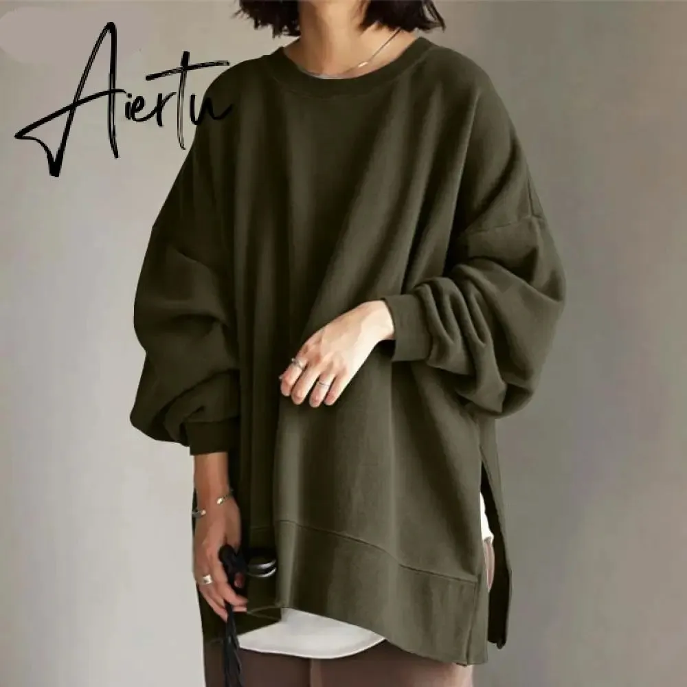 Aiertu Autumn Sweatshirt Women Long Sleeve Loose Hoodies Pullover Winter Casual Split Sweatshirts Hooded Streetwear