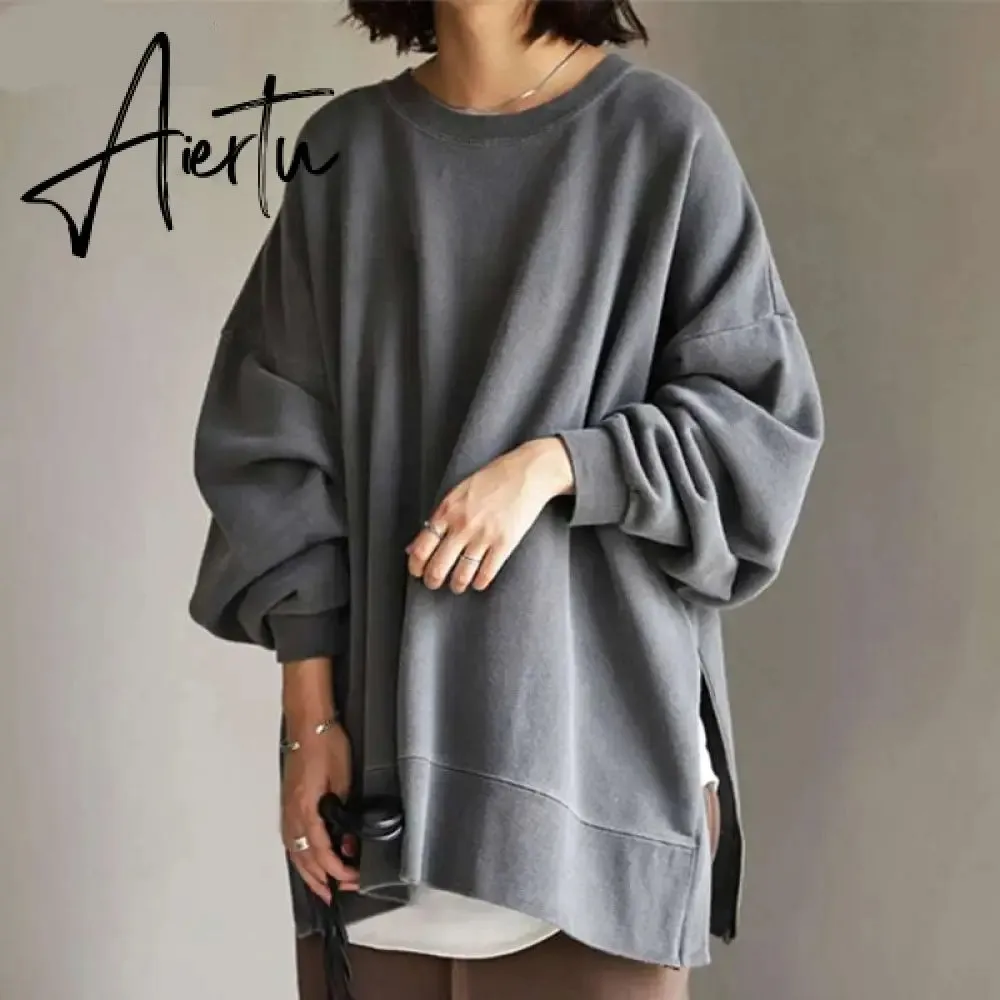 Aiertu Autumn Sweatshirt Women Long Sleeve Loose Hoodies Pullover Winter Casual Split Sweatshirts Hooded Streetwear