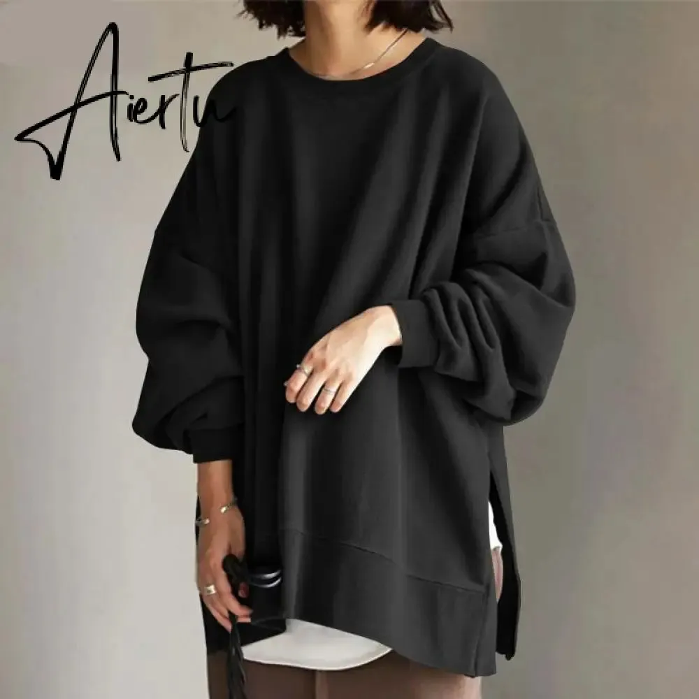 Aiertu Autumn Sweatshirt Women Long Sleeve Loose Hoodies Pullover Winter Casual Split Sweatshirts Hooded Streetwear