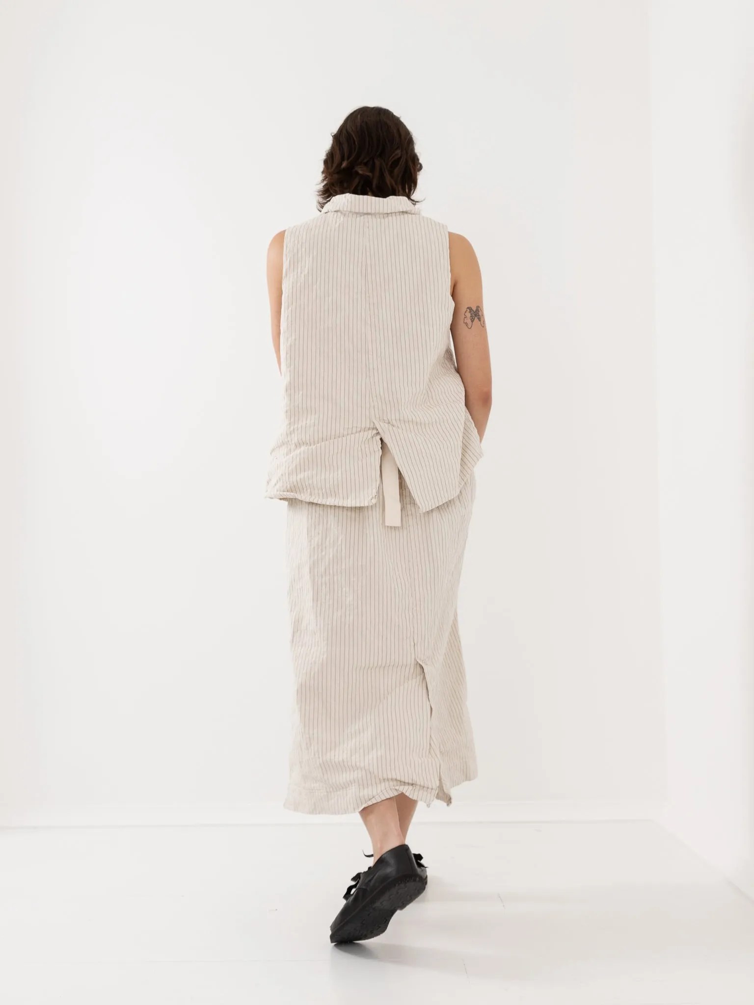 Album Di Famiglia Wrap Skirt, Natural Pinstripe