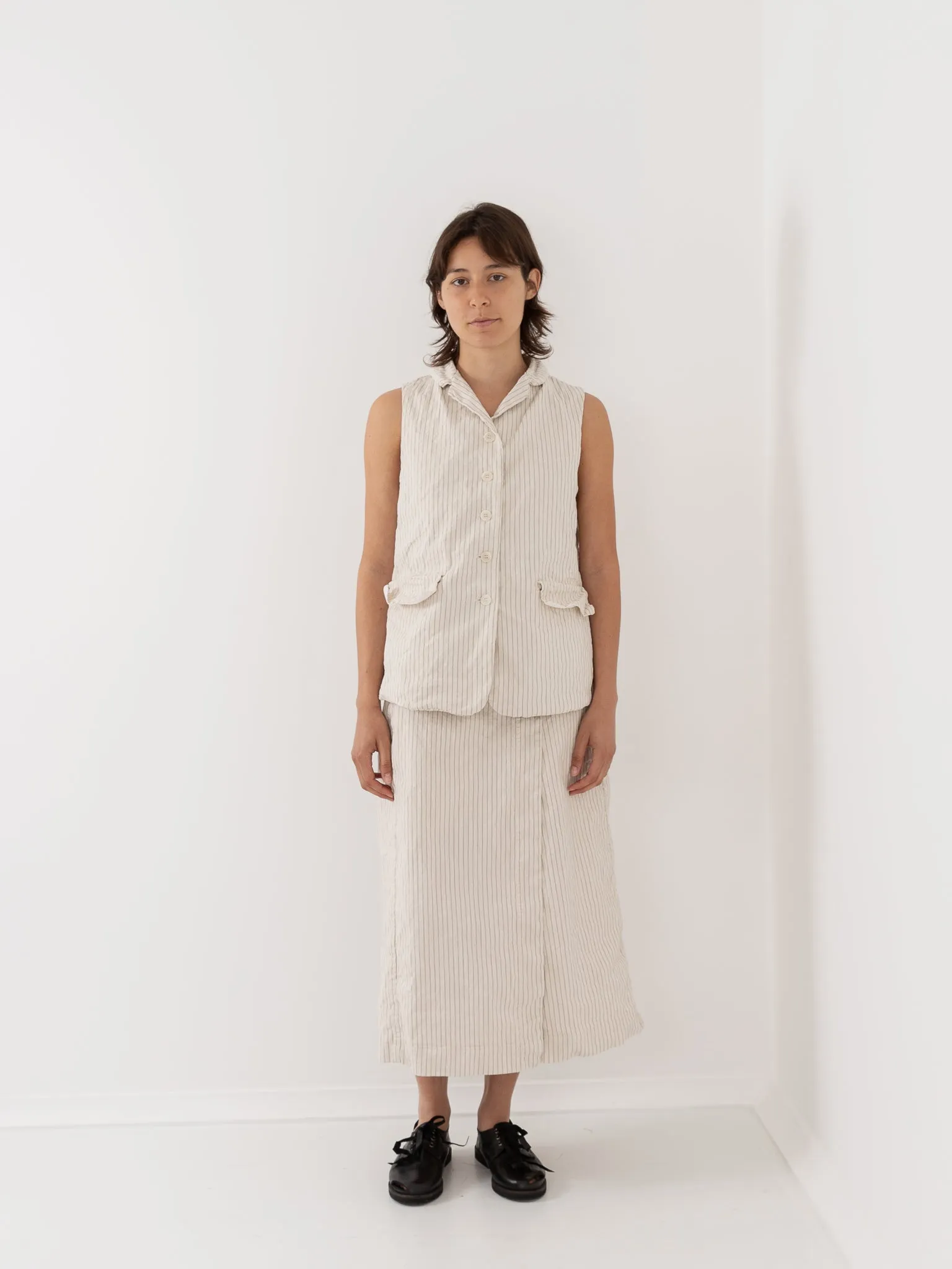 Album Di Famiglia Wrap Skirt, Natural Pinstripe