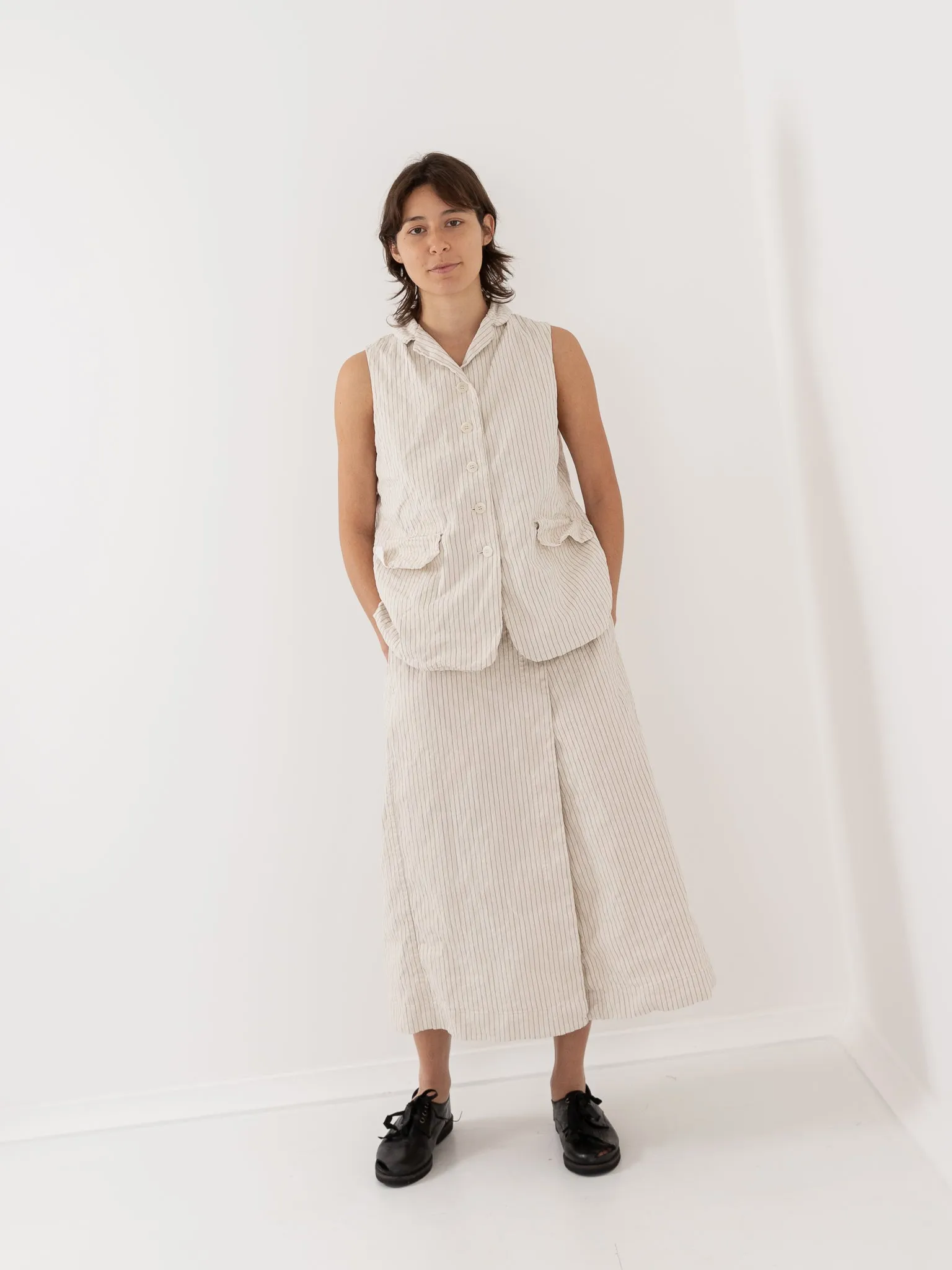 Album Di Famiglia Wrap Skirt, Natural Pinstripe