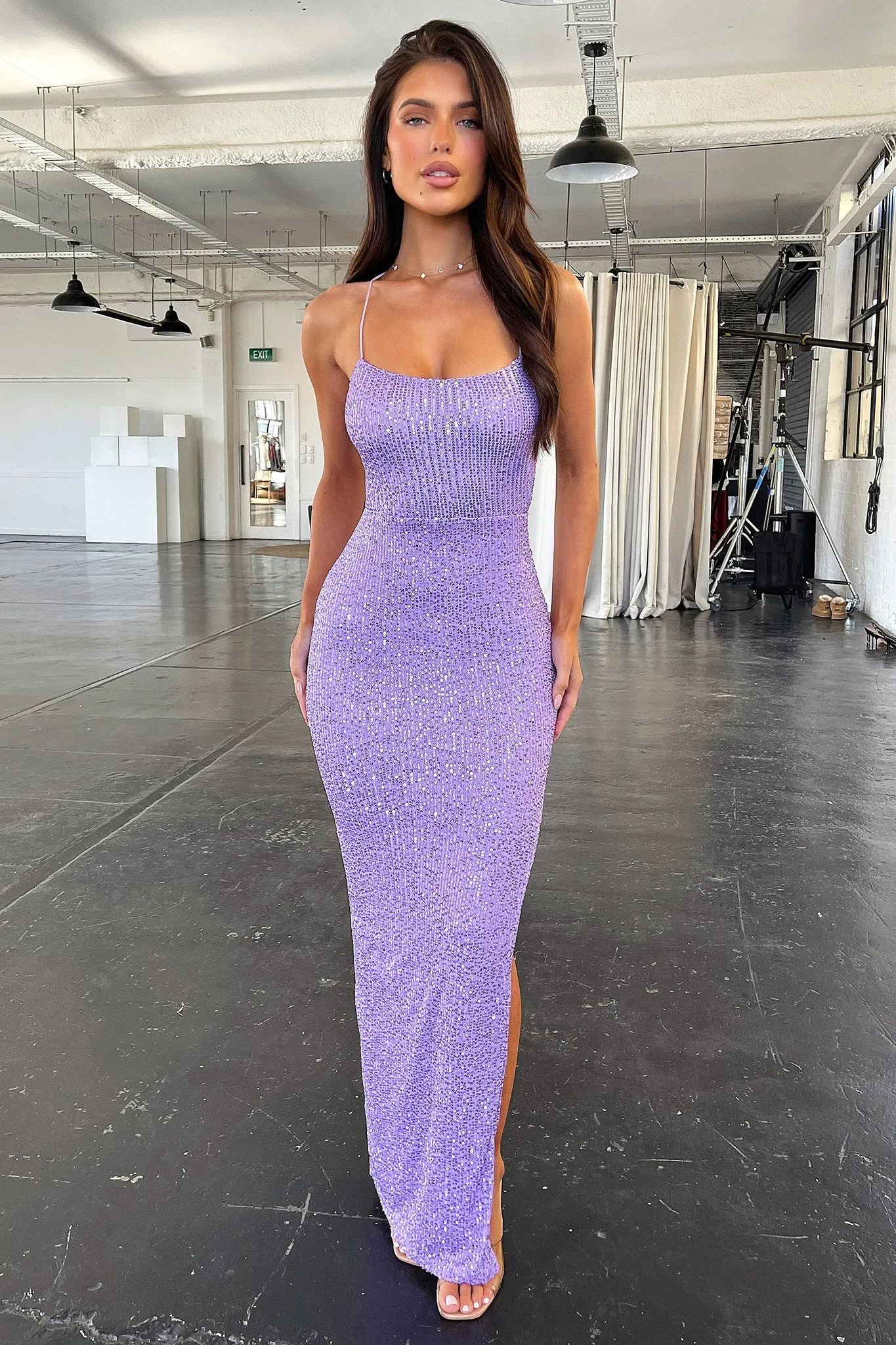 Alina Sequin Maxi Dress - Lilac