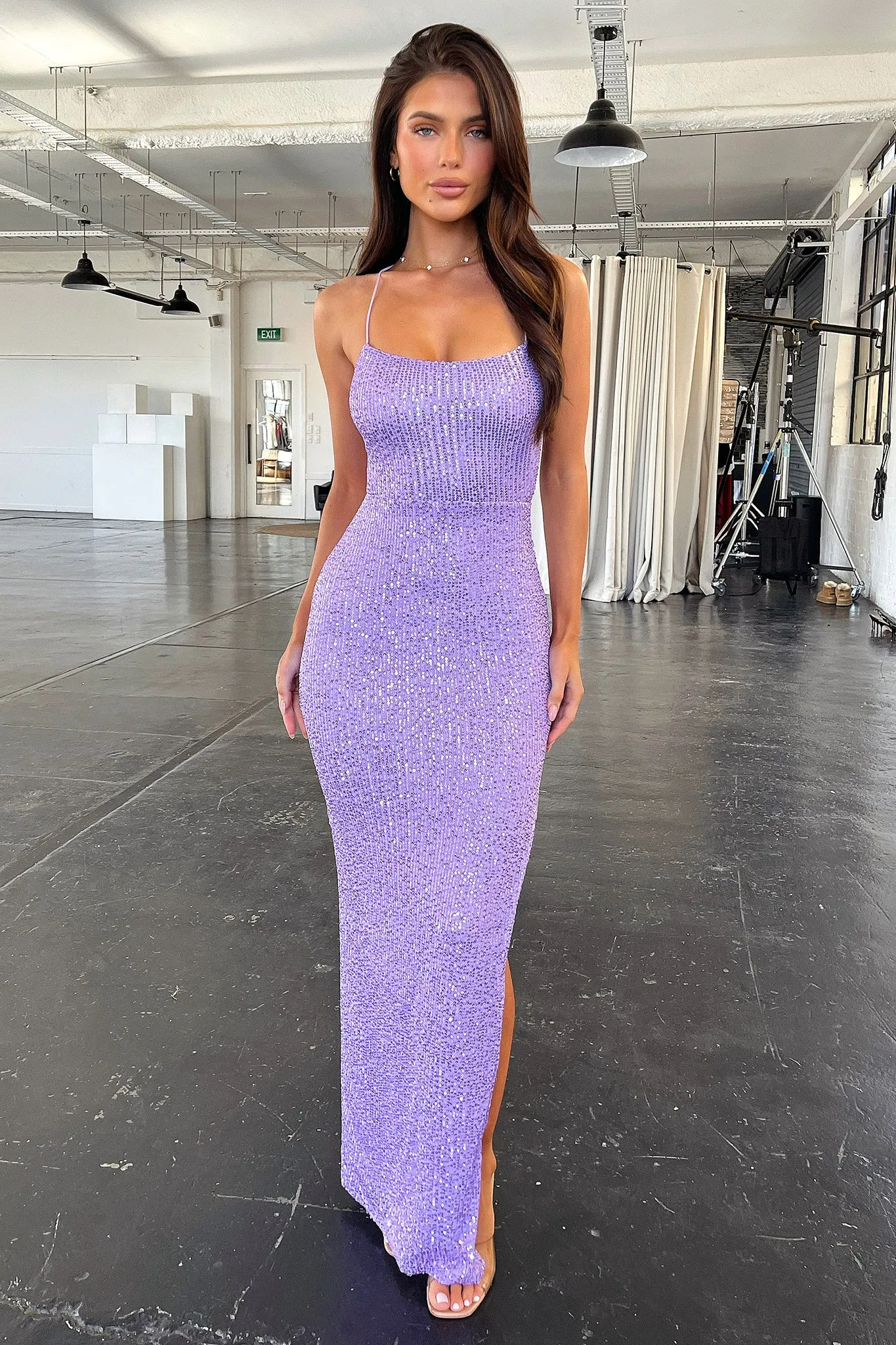 Alina Sequin Maxi Dress - Lilac