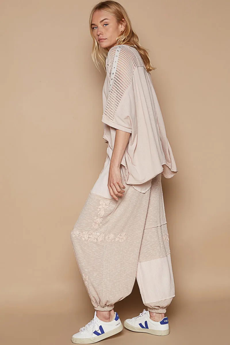 Almond Drawstring Waffle Patch Jogger
