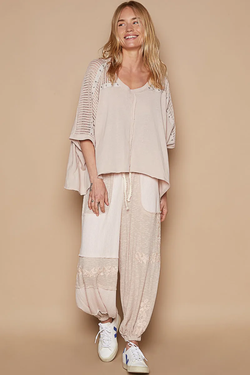 Almond Drawstring Waffle Patch Jogger