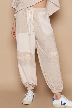 Almond Drawstring Waffle Patch Jogger