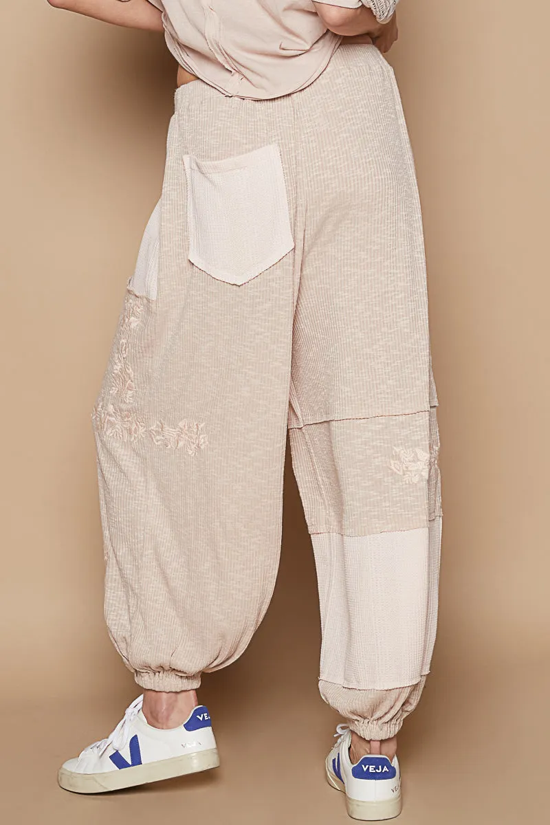 Almond Drawstring Waffle Patch Jogger