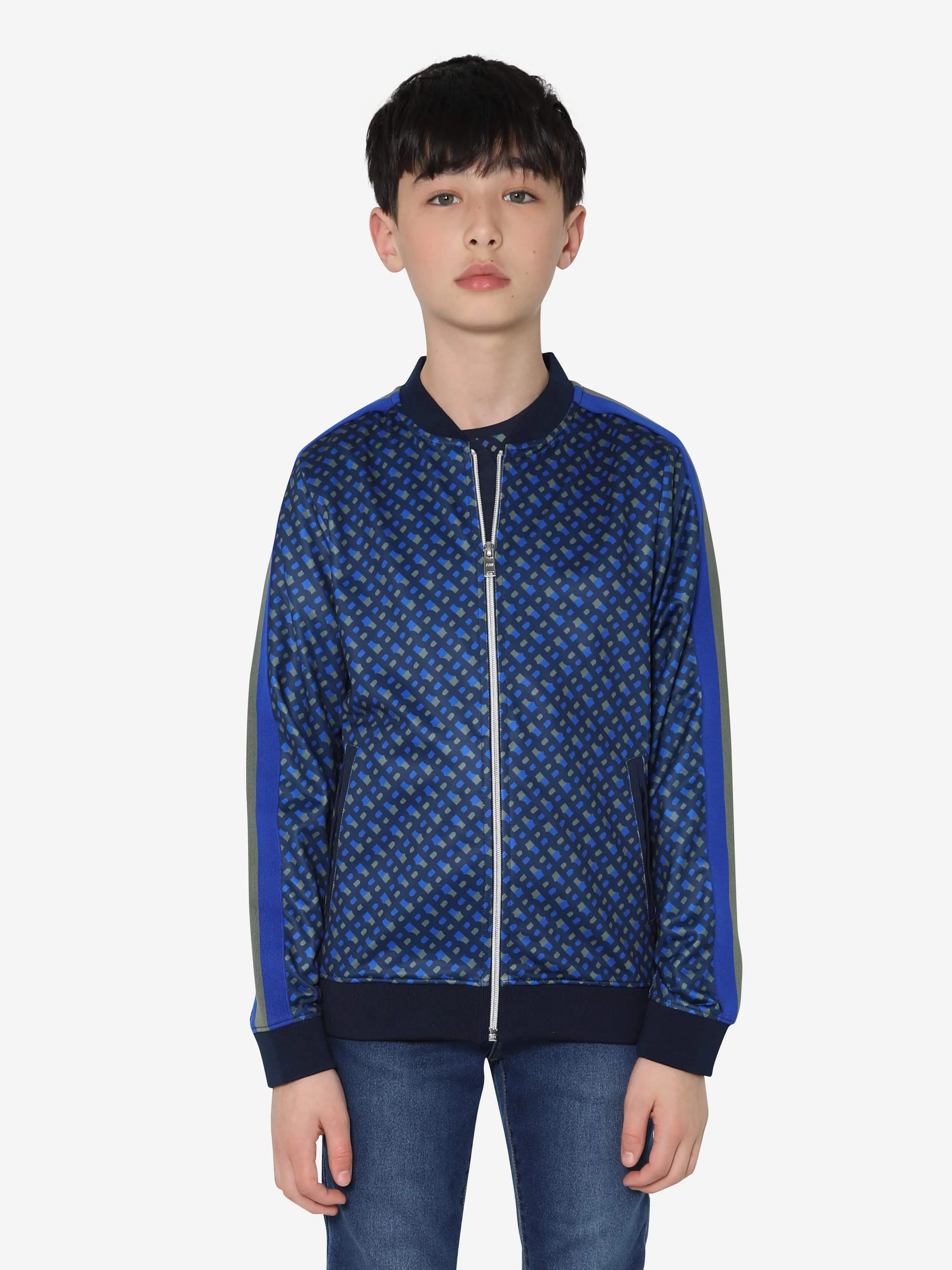 BOSS Boys Monogram Zip Up Sweatshirt In Navy