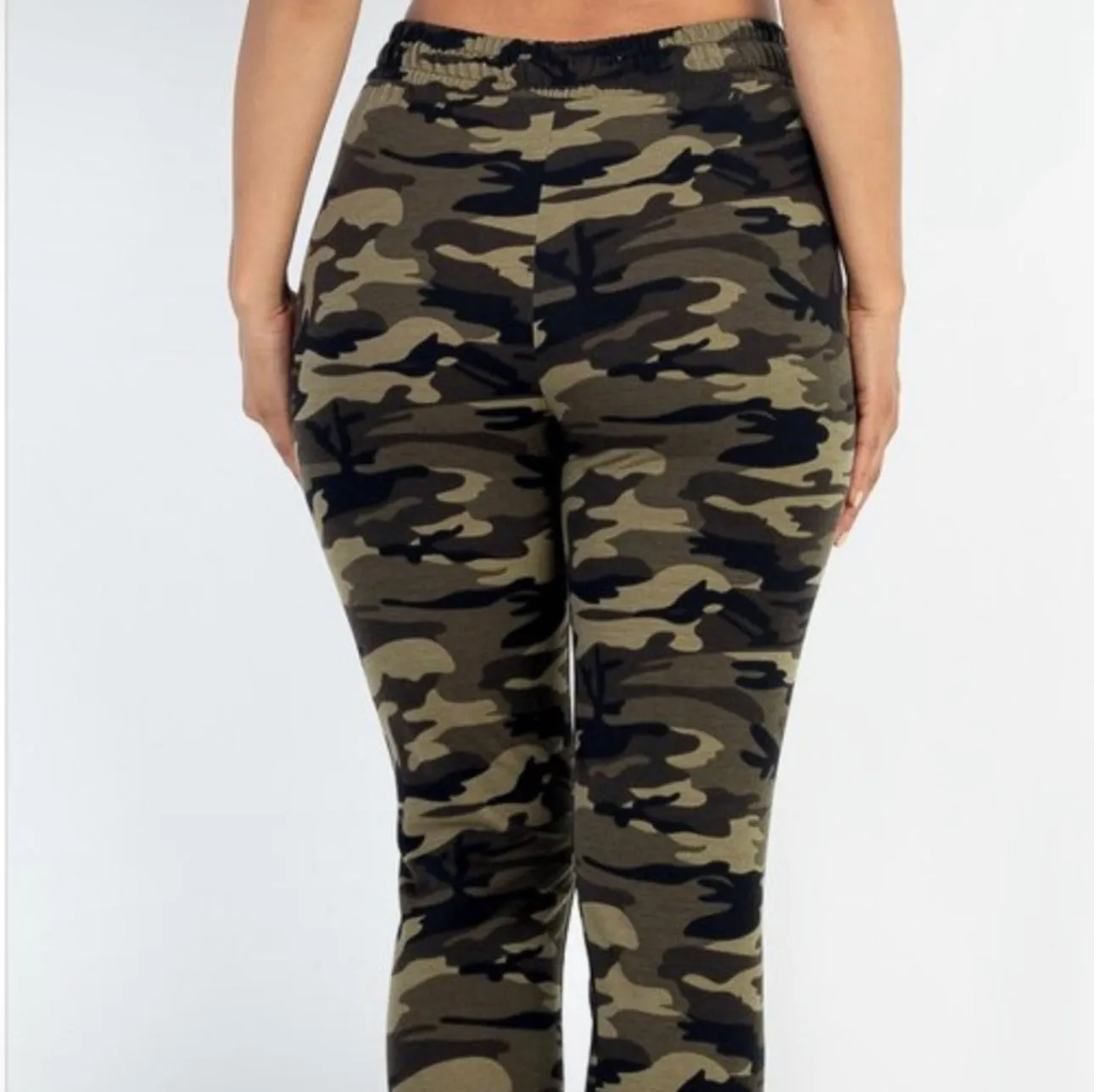 Camo Chic Army Green Camouflage High-Waisted Sweatpants Joggers
