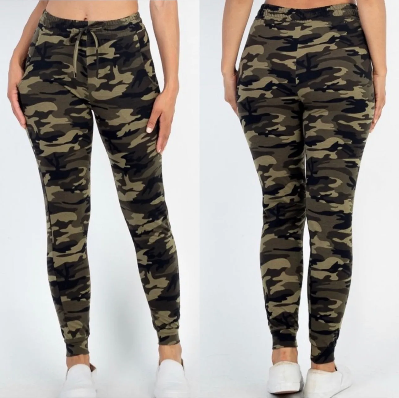 Camo Chic Army Green Camouflage High-Waisted Sweatpants Joggers