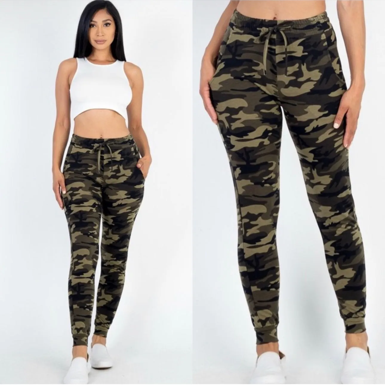 Camo Chic Army Green Camouflage High-Waisted Sweatpants Joggers